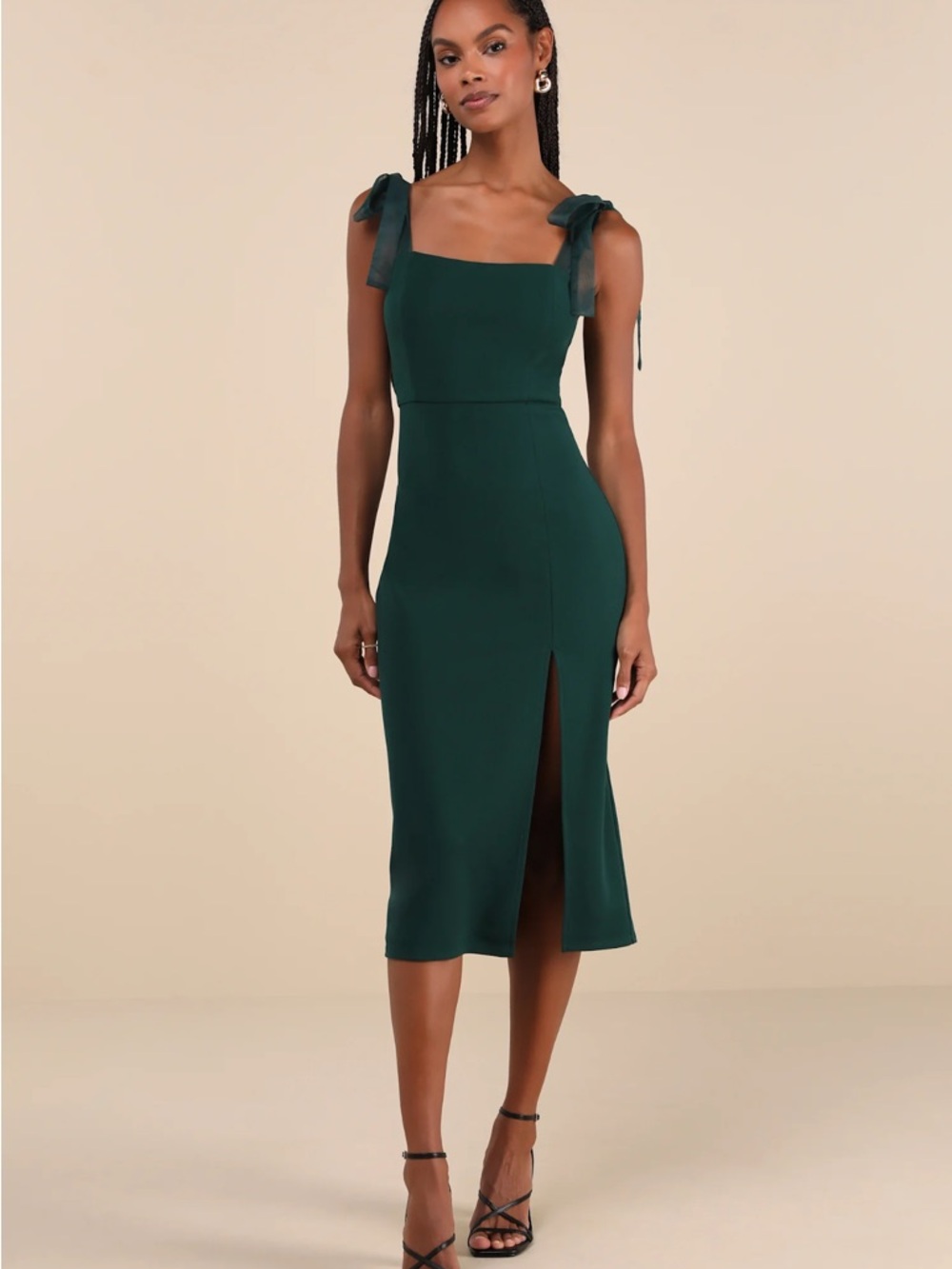 Romantic Celebration Emerald Green Tie-Strap Bodycon Midi Dress